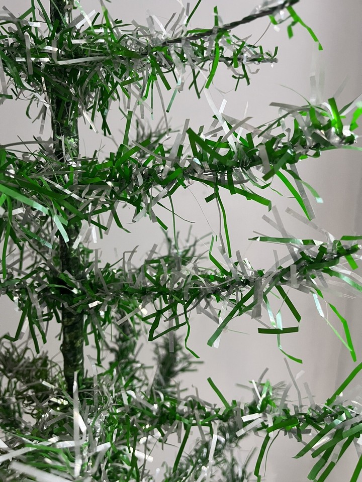 Vintage Plastic Green & Silver Christmas Tree 4ft Including Stand eBay