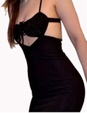 NWT Fashion Nova Sweetheart Gown Long Black Dress Size S Heart Cutouts