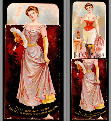 Harper Whiskey 1900 Pull of My Gown Lady Trade Card Hull Risque Novelty SR.A.HW
