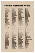 Common Misspelled Words Classroom Chart Poster 12x18