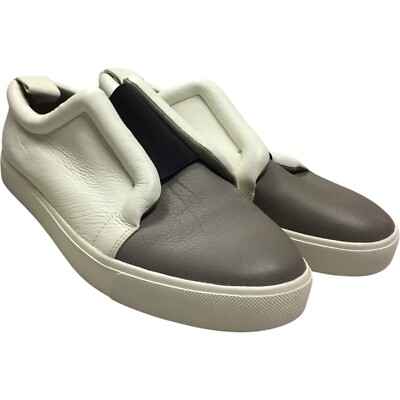 Vince Caden Color Block Leather Slip On Sneakers Womens Size 8M White Gray