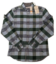 Tommy Bahama Flannel Shirt Mens Small Blue Green Canyon Beach Plaid LS 138