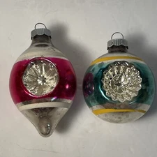 2 Vintage Shiny Brite Double Indent Christmas Ornaments Mid Century