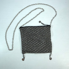 Vintage Small Evening Bag Silver Black Wire Embroidered McDermott Design Dangles