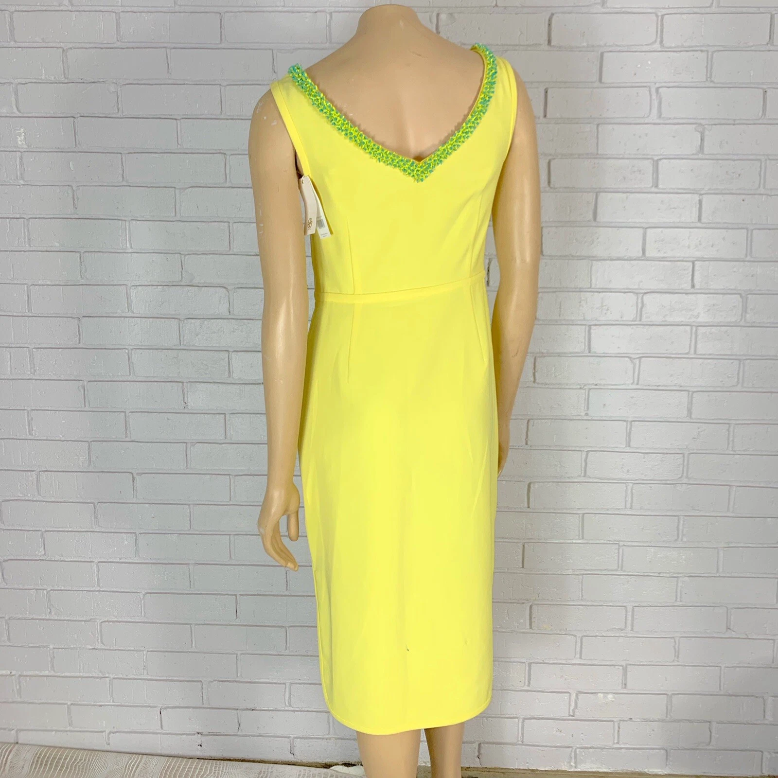 Tory Burch Yellow Portia V Neck Sheath Cocktail Dress Size 4