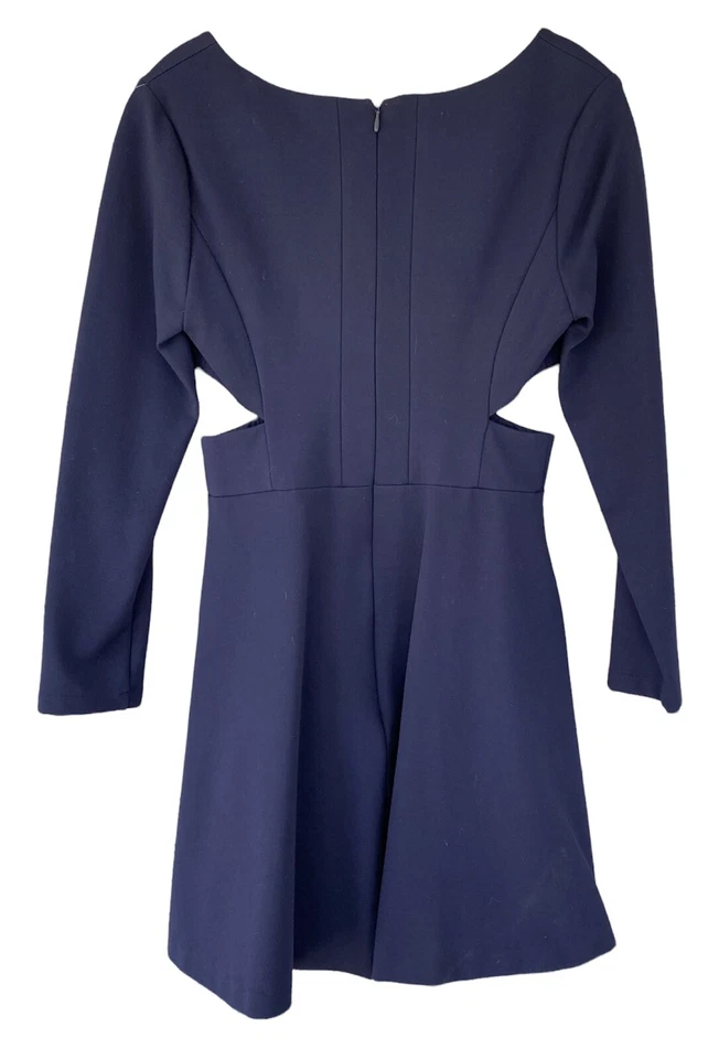 Halston Heritage Long Sleeve Party Dress Cutouts Navy Blue 6 New $375 - Image 4 of 4