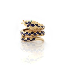 Serpent Snake Blue Enamel 18k Yellow Gold Ring