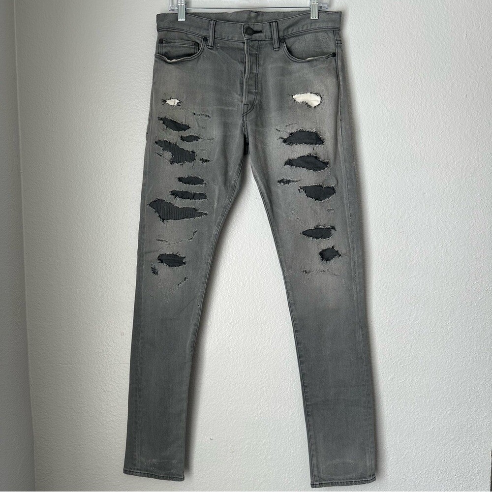 John Elliot Black Gray Distressed patchwork Skinn… - image 1