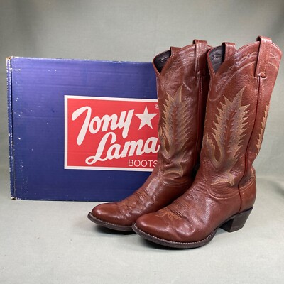 Bottes Western Tony Lama Homme Noir Coutures Rouges 2984 - Taille 10 EE - Vintage USA