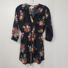 LOFT 3/4 sleeve floral print mini dress / tunic top with elastic tie size XXSP