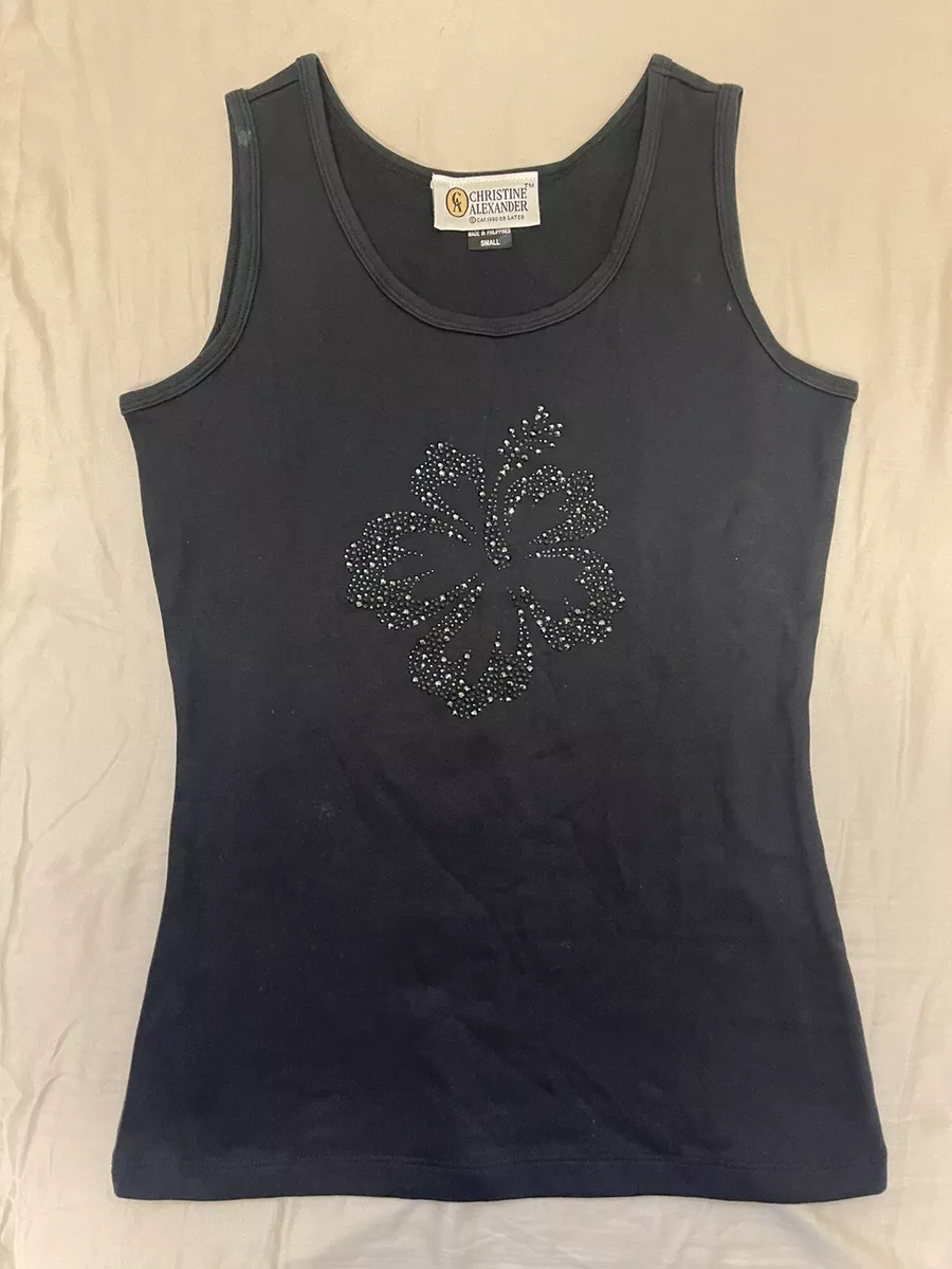NWOT Christine Alexander Tank Top w/ Swarovski Crystal NEW BLACK
