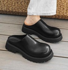 Men's Round Toe Faux Leather Platform Slippers Casual Party Club Slip On Mules