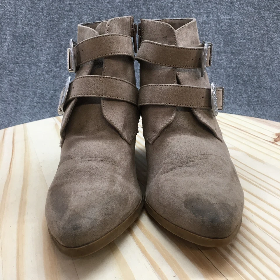 Christian Siriano Botas Mujer 7 Hebillas Cremallera Lateral Botín Marrón Tela Tacones Foto 4 de 4