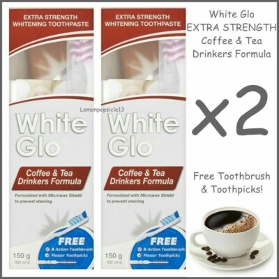 2x White Glo Whitening Zahnpasta Kaffee & Tee Trinker Formel Extra Stark 