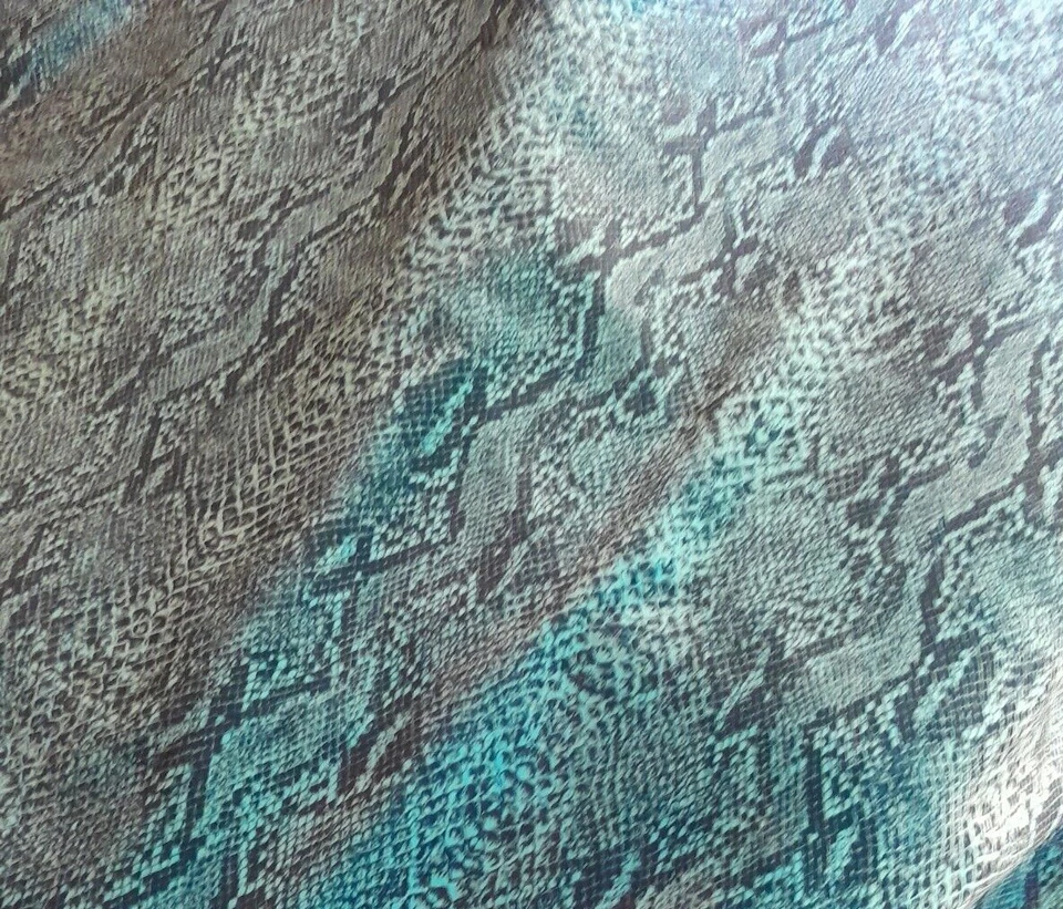 6 yards - Turquoise Snakeskin Printed Faux Synthetic Fabric 48" x 6 yards - NEW - Image 3 of 4