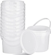 Gerrii 10 Pack White Plastic Bucket with Handle and Lid Food 1.5 Quart, 