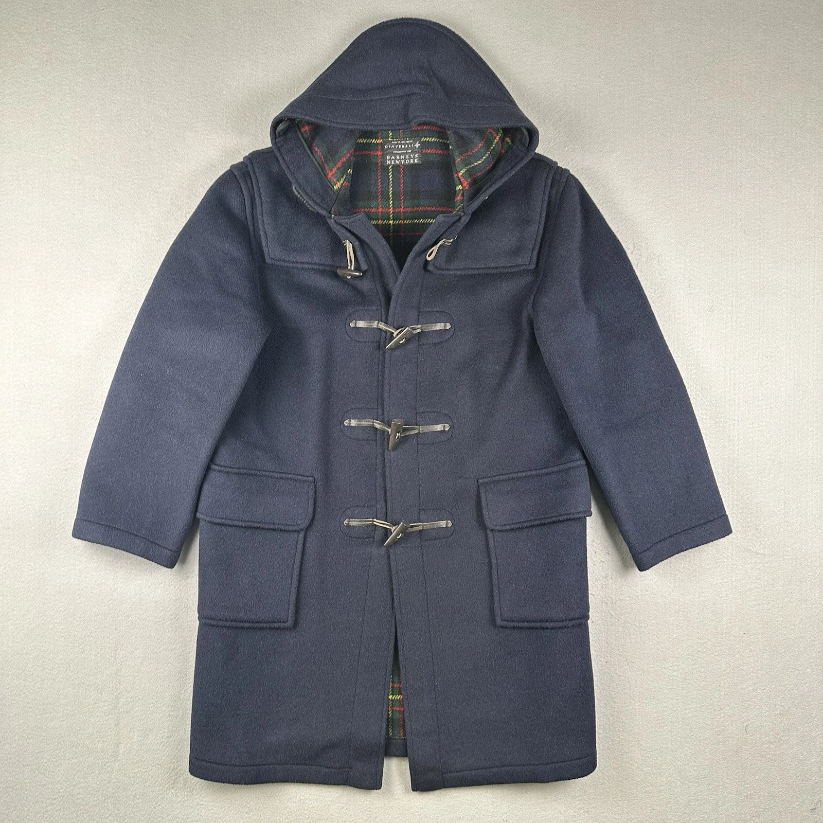 Gloverall Duffle Coat Men’s Small Navy Blue Wool Toggle Hooded Tartan England - product detail image 1