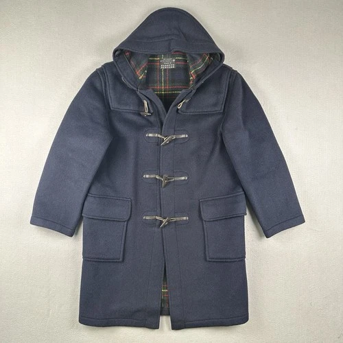 Gloverall Duffle Coat Men’s Small Navy Blue Wool Toggle Hooded Tartan England video thumbnail