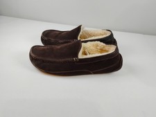 UGG Ascot Slippers Mens Size 10 Leather Sherpa Lined Slip On Moccasin Dark Brown