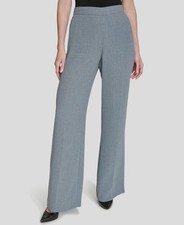 Halston Women's Gray Elastic-Back Mid-Rise Wide-Leg Pants Size Large