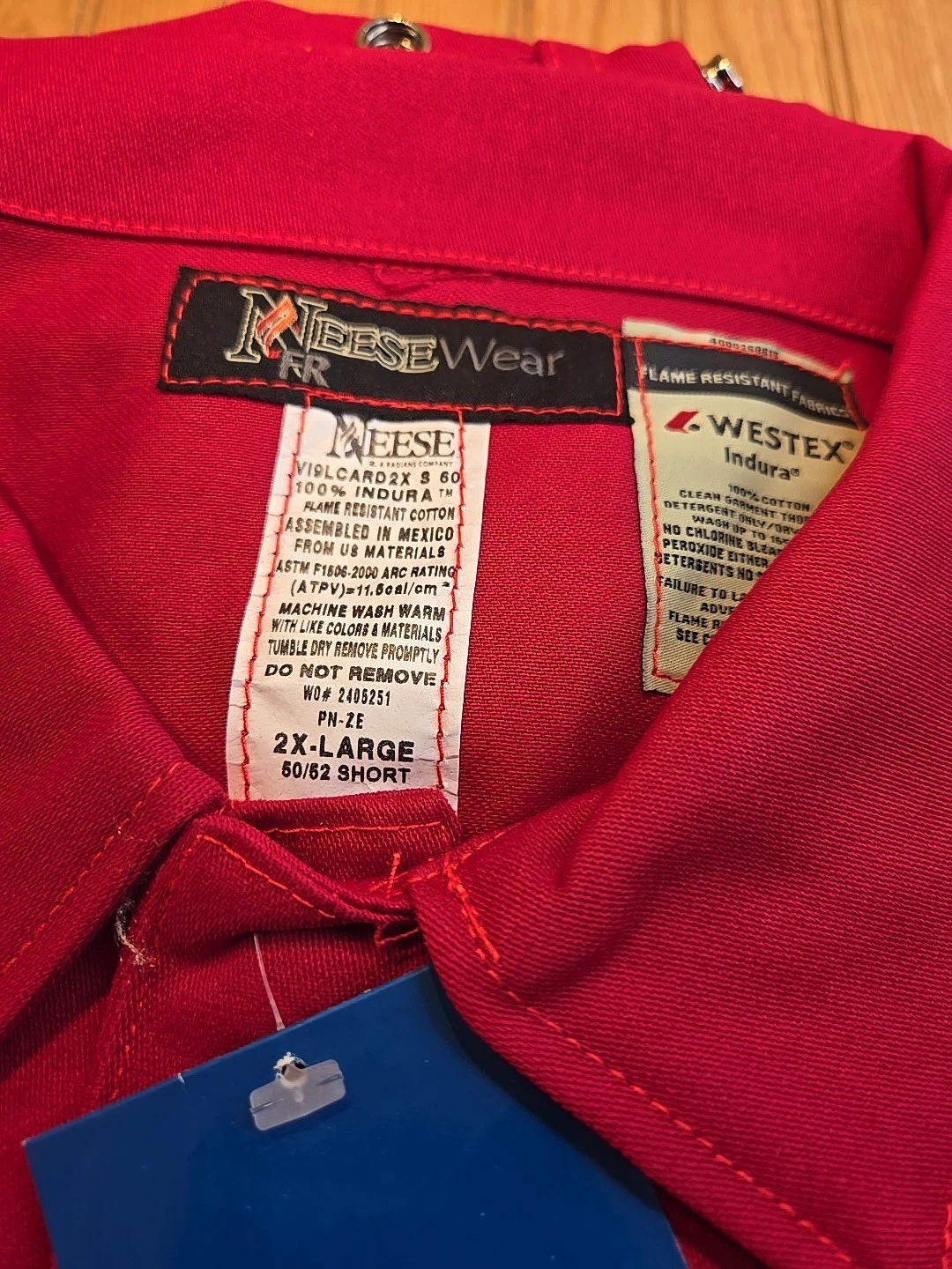 Red Neese Indura Westex Wear HRC2 FR Shirt  Size XX-Large Coveralls image 3
