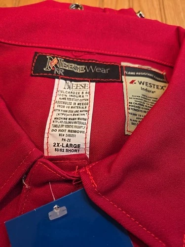 Red Neese Indura Westex Wear HRC2 FR Shirt  Size XX-Large Coveralls image 3