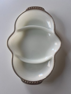 Vintage Anchor Hocking Milk Glass Schale 3-teilig Goldrand Mid Century