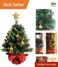 24-Inch Pre-Lit Christmas Tree with Colorful Ornaments & Golden Star - Red Base