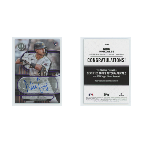 Nick Gonzales /50 RC Auto 2024 Topps Tribute Pirates 44/50 Rookie Autograph - Bild 3 von 3