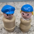 Vintage Fisher Price Little People Pilot and Flight Attendant Blue Hat Figures