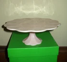 Vintage Pink Cake Stand Milk Glass Ruffled Edge Pedestal 12 1/4"