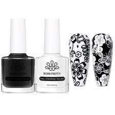 Nail Art Stamping Polish White Black Manicure Image Stamp Polish Set Print Polis