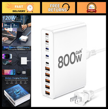 800W USB C Charger Block, 10-Port GaN Fast Charging Station, Multi-Device Power