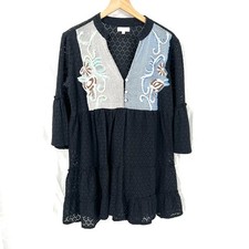 Velzera lace boho mini dress tiered babydoll sheer embroidered beaded festival M