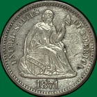 1871 Seated Liberty Half Dime Almost Uncirculated AU Coin #35165