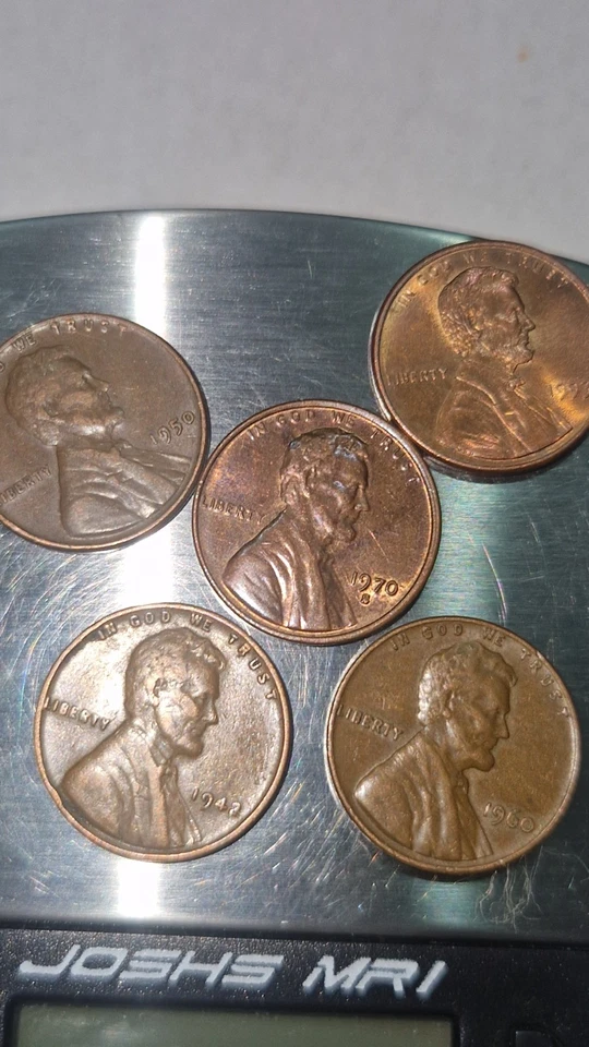 AMERICAN PENNY'S 1942,50,60,70S,1993 IN VORZÜGLICH 4× KUPFER 95%  - Bild 2 von 4