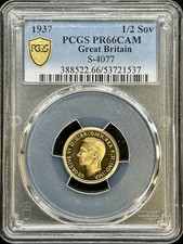 1937 Great Britain George VI Gold 1/2 Half Sovereign PR66CAM Graded By PCGS