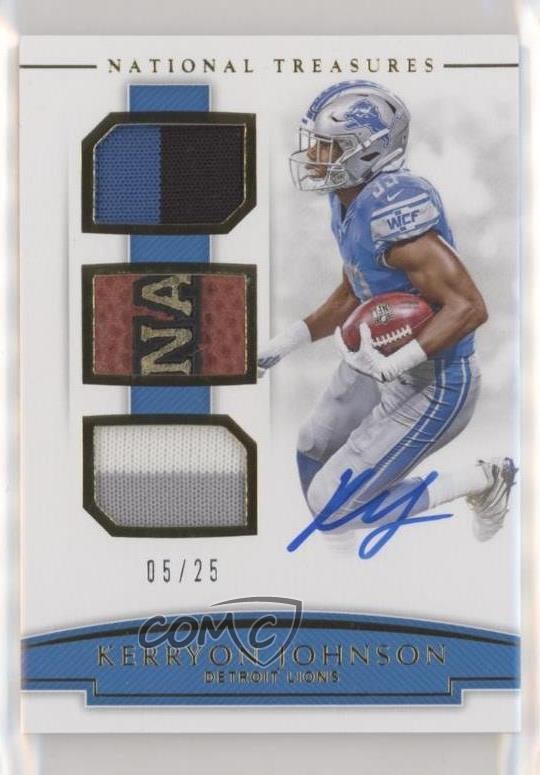 Kerryon Johnson Panini National Treasures Rookie NFL Gear Signature Trios #RSTKJ Prime