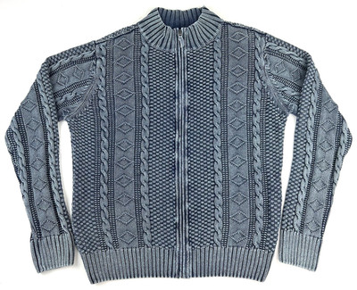 Carbon 2 Cobalt Stavanger Zip Cable Fisherman Sweater Men s XL Blue Linen Blend