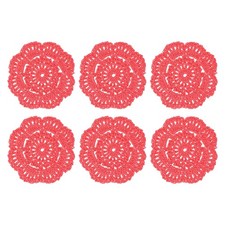 6Pcs Crochet Handmade Doilies 4" Placemats Lace Coasters Light Red