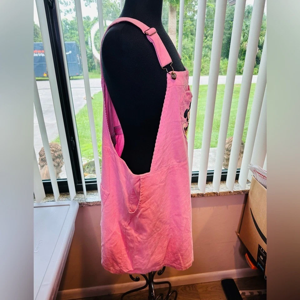 Disney Mickey & Minnie Pink Heart Patch Curduroy Overall Dress Size Woman 2 - Image 4 of 4