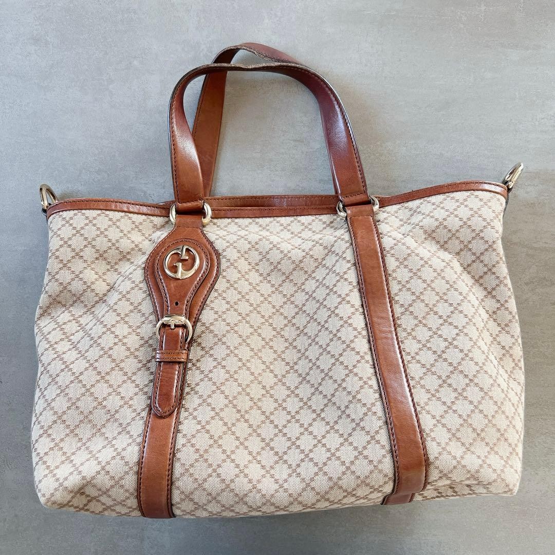 GUCCI Vintage Leather Tote Bag Large Brown with Shoulder Strap