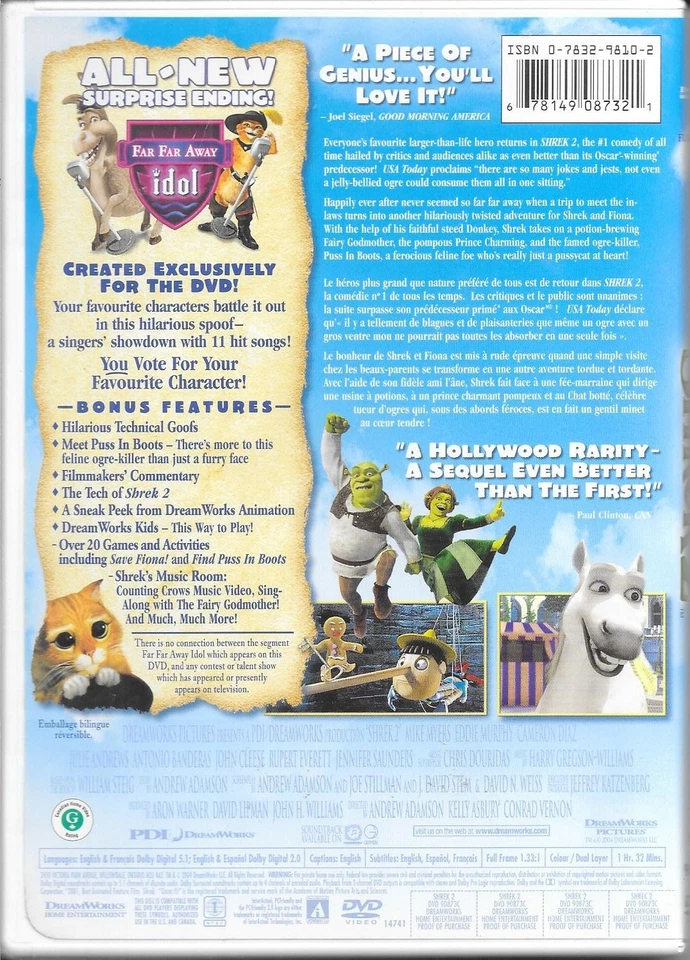 SHREK 2-1 DVD SET-2004-ENGLISH/FRENCH-FREE SHIPPING IN CANADA - Image 3 of 4