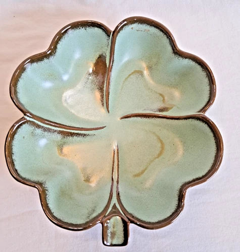 Vintage Frankoma Four Leaf Clover Prairie Green Dish 5.5" St Patricks 223