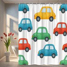Colorful Car Shower Curtain for Kids Bathroom Decor
