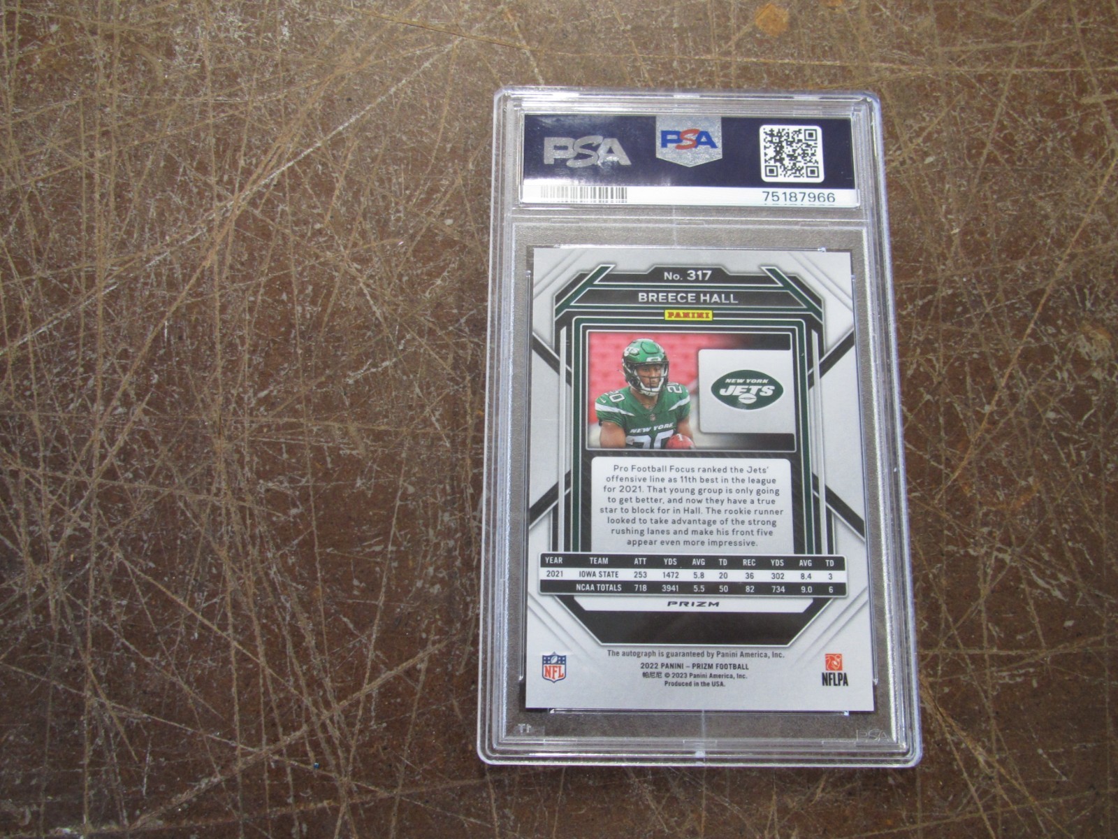 2022 Prizm Football Breece Hall  Autograph  Rookie RC #317 PSA 10  w crack view 4