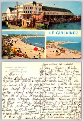 Le Guilvinec, Brittany France Fishing Port & Beaches Vintage Postcard