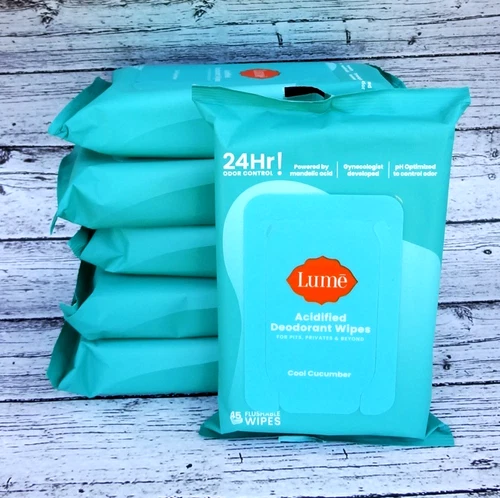 Lot of 6 ~ Lume Acidified Deodorant Flushable Wipes Cool Cucumber 45 Count/ea