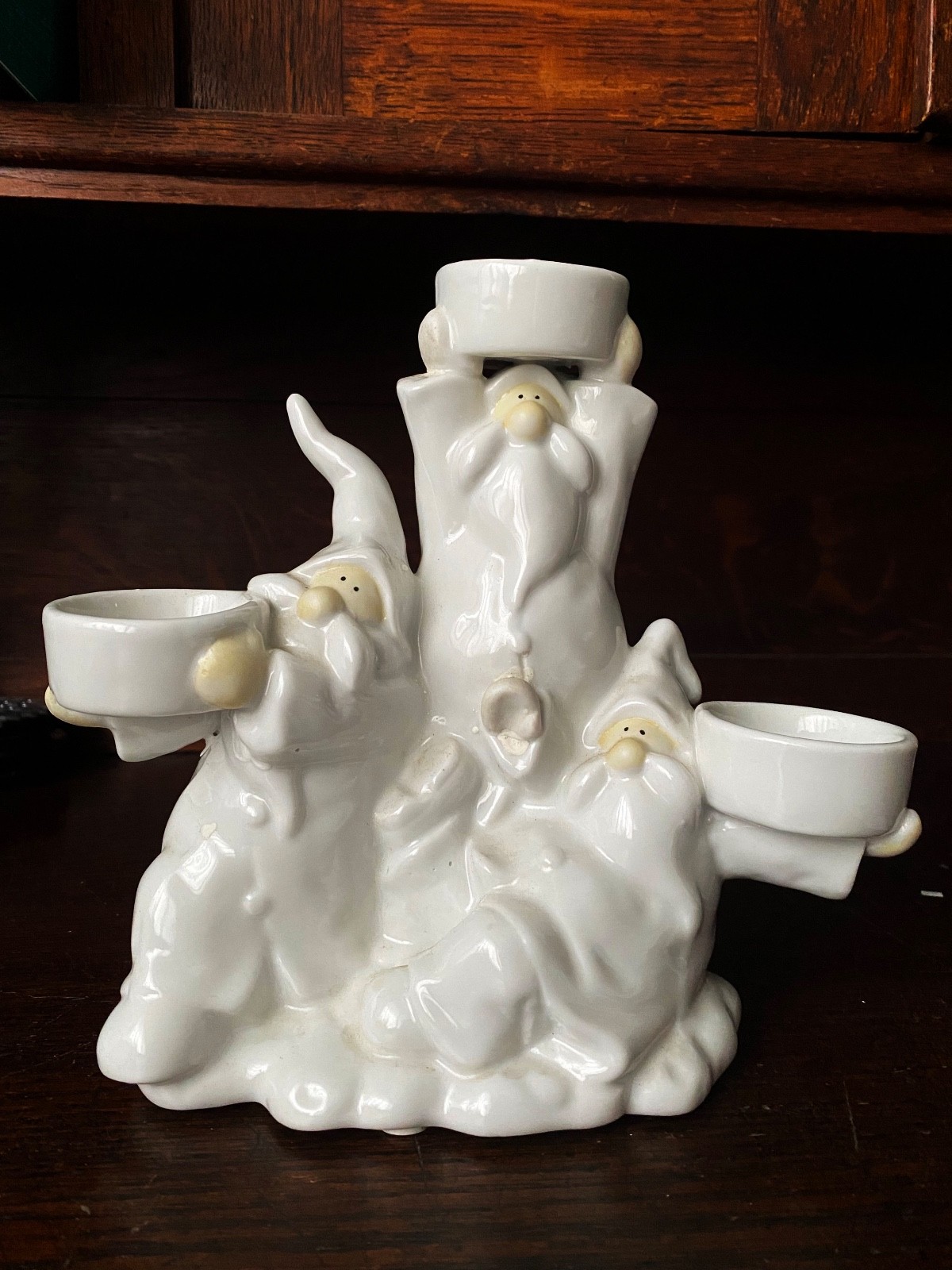 Deko Teelichthalter Wichtel Weihnachtsmann - Porzellan - Landhaus Nordstil