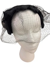 Vintage Black Veiled Fascinator Hat Cocktail Church Funeral Derby SEE READ